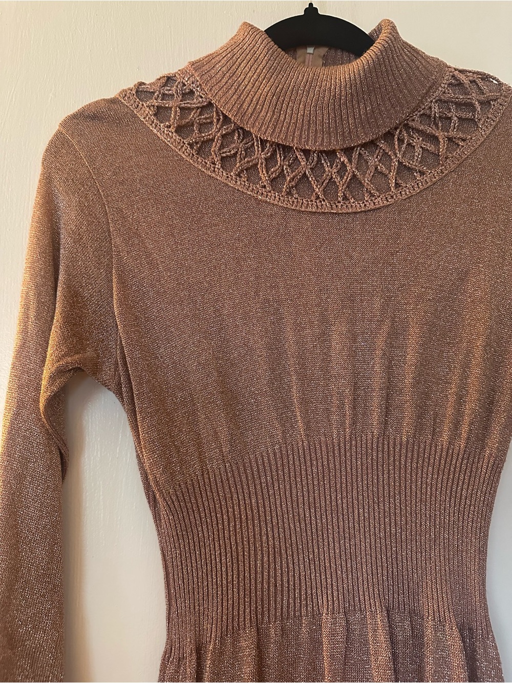Vintage Long Sleeve Turtleneck Maxi Dress in Metallic Rose Brown - Picture 2 of 10